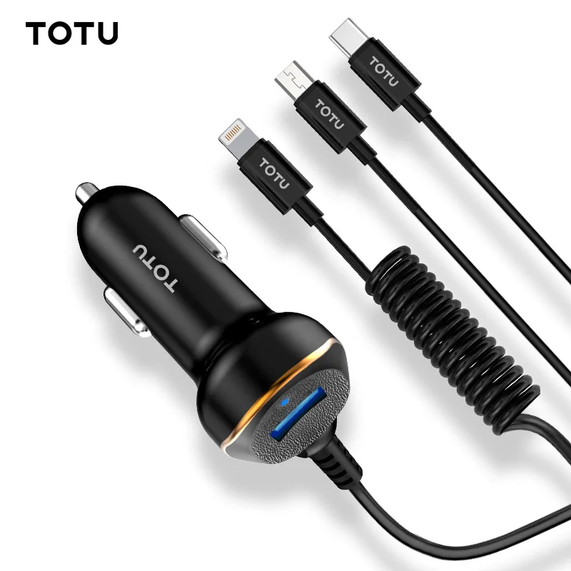 TOTU Spring Car Charger For iPhone X 7 8 Phone Car charger Micro USB