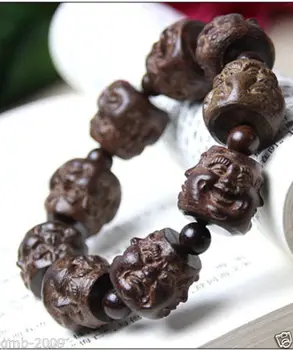 

Rare Huge Carved Buddha Head Tibet Buddhist Prayer Beads Mala Bracelet