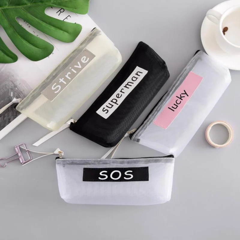 Transparent Mesh Letter Cosmetic Bag Simple Zipper Make Up Beauty Bag Women Girls Travel Casual Make Up Waterproof Wash Case Transparent Mesh Letter Cosmetic Bag Simple Zipper Make Up Beauty Bag Women Girls Travel Casual Make Up Waterproof Wash Case
