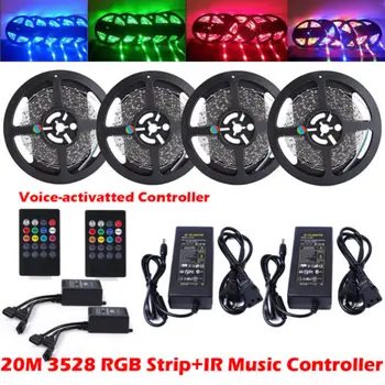 

5M 10M 20M 3528 RGB LED Strip Lights Tape +20key Music IR Remote + Power Adapter