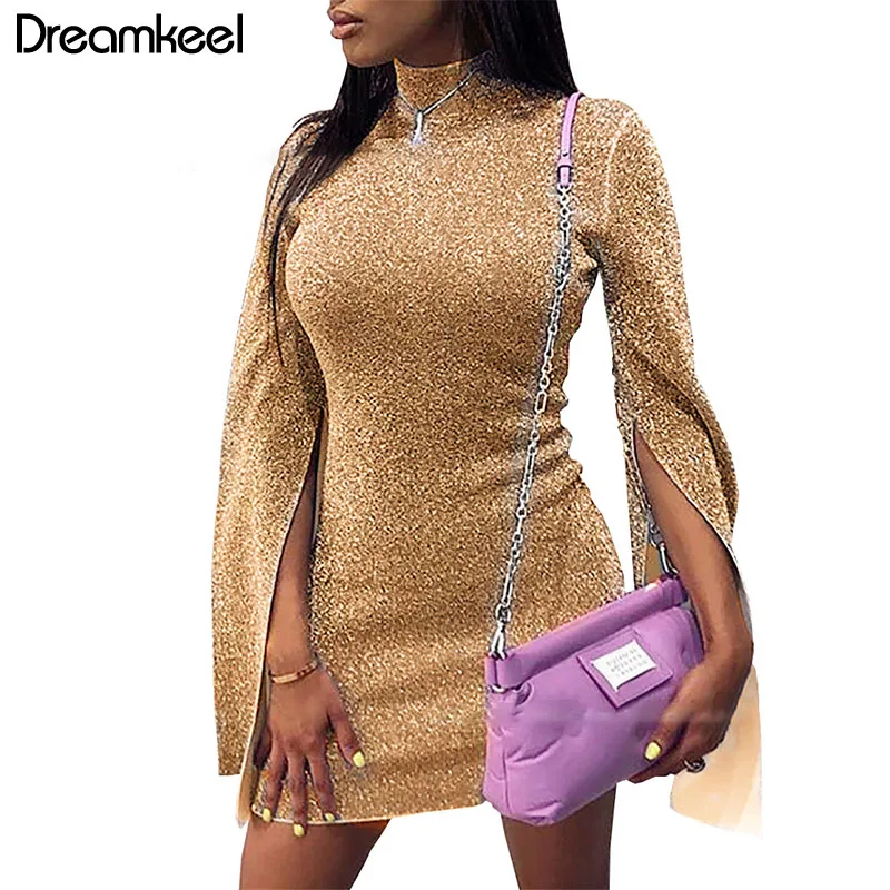 

2019 Spring Autumn Long Sleeve Short Dress Blue Pink Glitter Mini Dress Slim Woman Sexy Night Club Bling Women Dress Party Y
