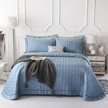 

Famvotar Luxury 3 Pieces Diamond Grey Stitched Pattern Quilted Bedspread Set Queen/King Size Reversible Summer Quilt Bedspreads