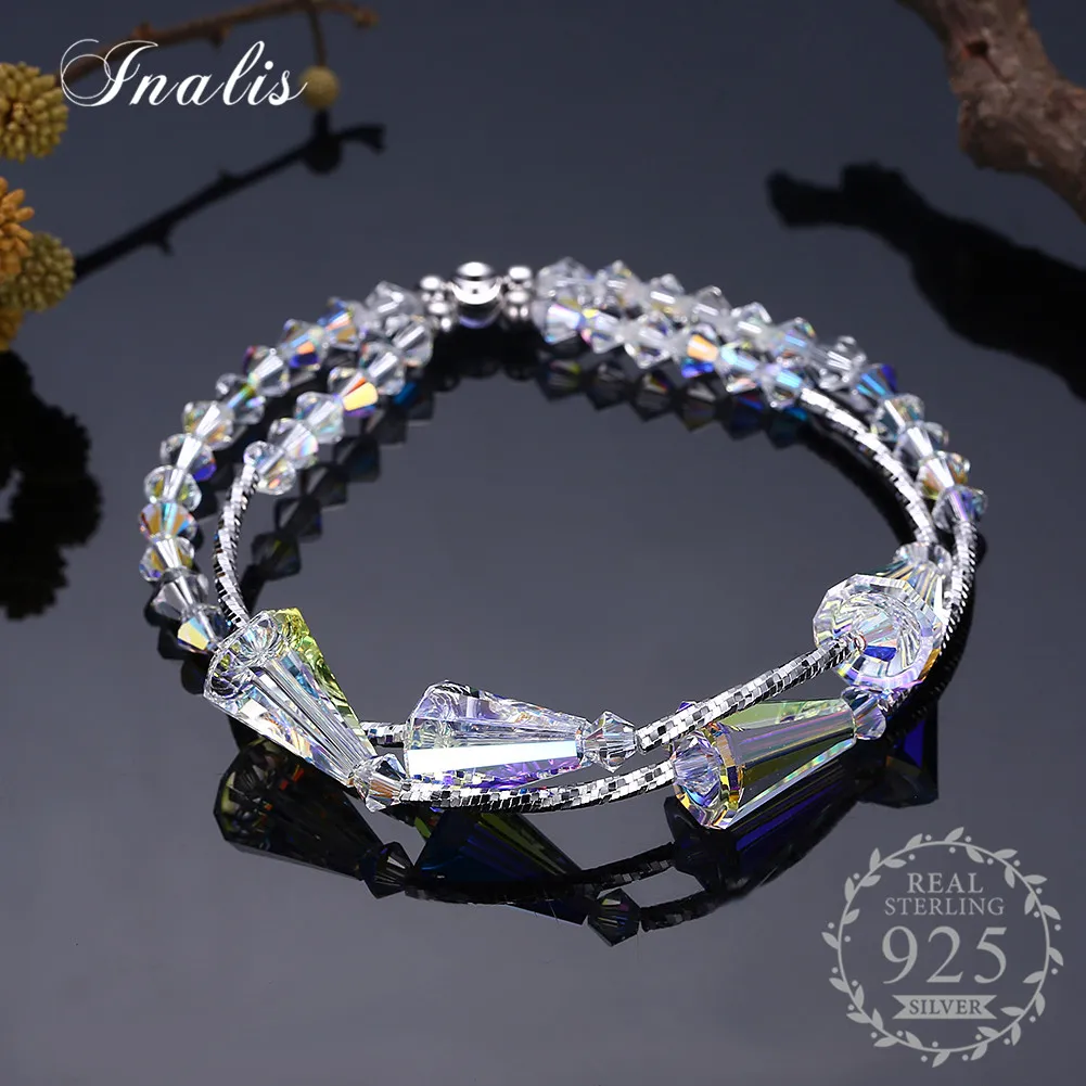 

INALIS S925 LEKANI Crystals from Swarovski Clear Crystal Bracelets for Women Fine Jewelry Charm Bangles Wedding Gift 2018NEW