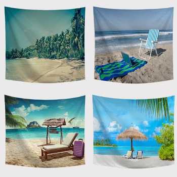 

Hot selling tapestry scenery picture blue sky and white cloud deck chair beach sea design towel pad picnic mat room decor pad