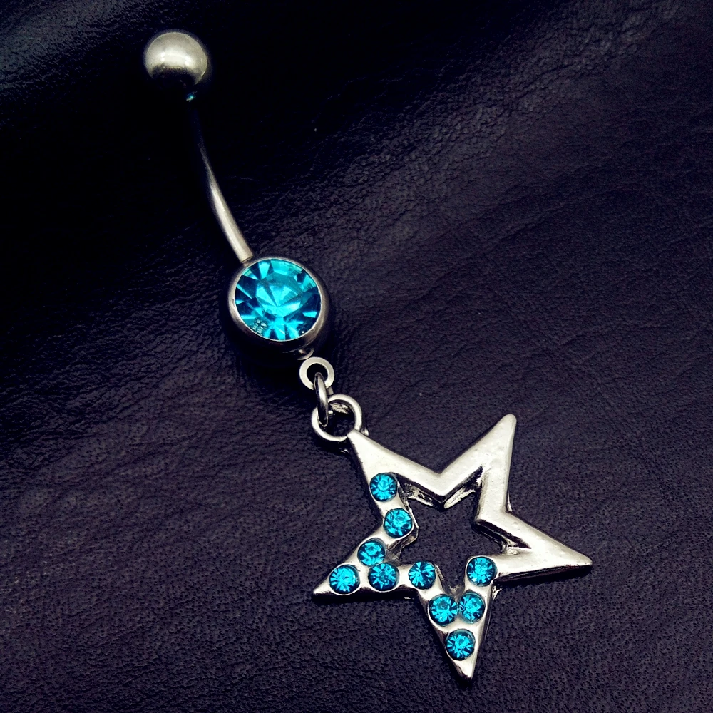 5 шт. микс стиль винтаж синий звезда крест якорь дерево ключ замок болтаются пупок пупка Бар кнопки кольца, пирсинг тела, украшения