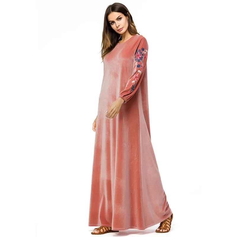 MISSJOY Vestido Terciopelo арабское бархатное Макси платье абайя Турция мусульманский Кафтан Дубай платье вышитая с длинным рукавом Исламская одежда
