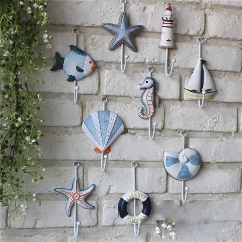 

Mediterranean Style Iron Wall Hooks Starfish Hanger Kids Room Schoolbag Coat Rack Towel Hanging Outdoor Kids Shop Bathroom Decor