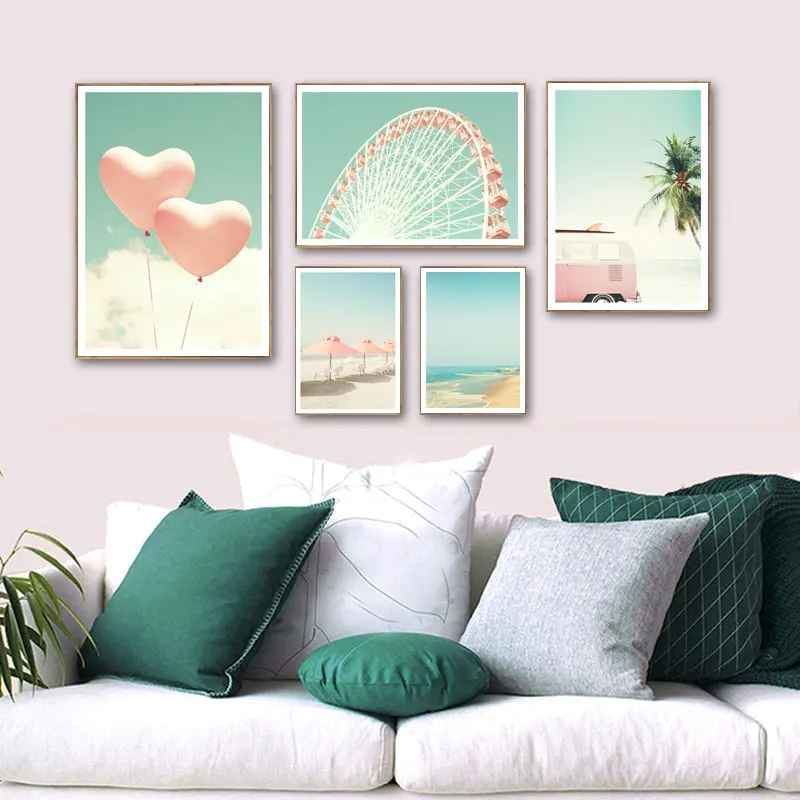 

Nordic Poster Beauty life Pink canvas Landscape Painting and Prints for Living Room Picture Nature wall Art Cars Home Decor Girl