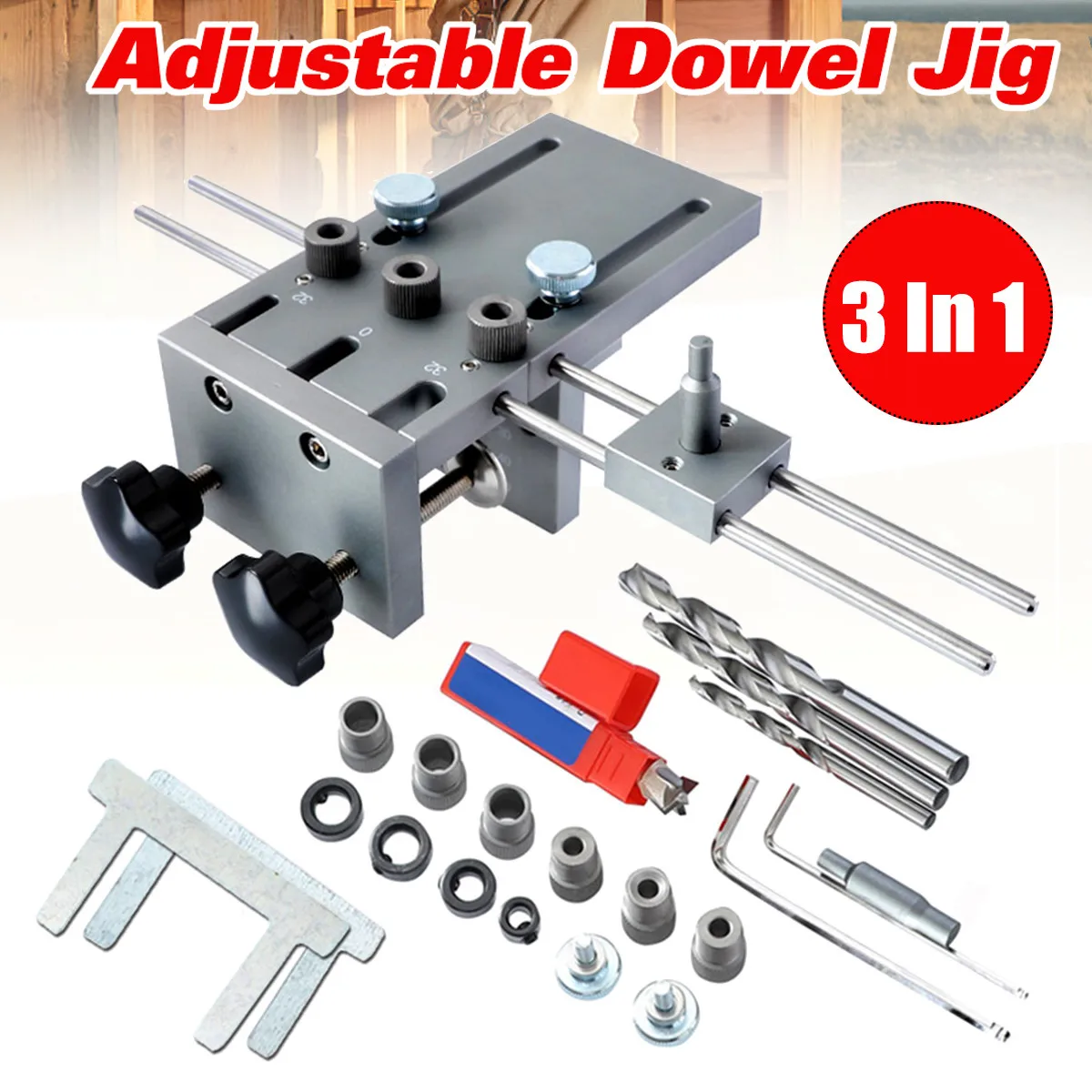 

3 In 1 Punch Positioner Dowelling Jig 6/8/10mm Wood Drill Guide Locator Adjustable Dowel Jig Kit For DIY Woodworking Drill Tools
