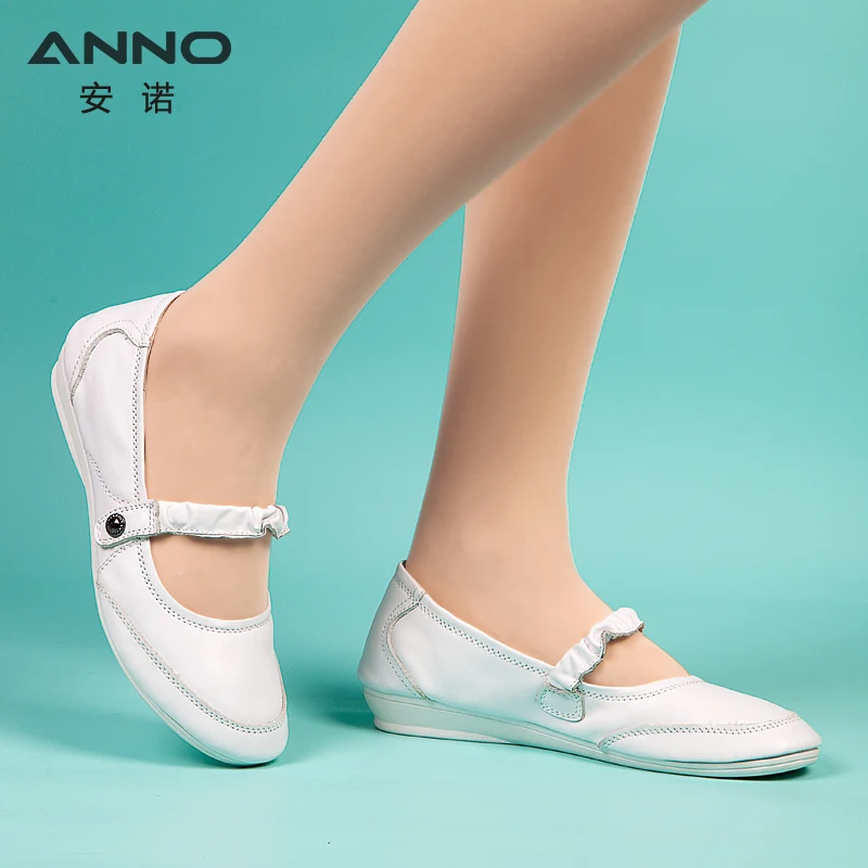 ANNO/белая кожаная обувь для медсестры хирургическая Больничная медицинская обувь с плоской подошвой, безопасная обувь для салона красоты для женщин и мужчин