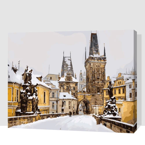 MaHuaf-k039 Charles Bridge in the Winter Prague Paintings by numbers with acrylic paints for Home decoration 