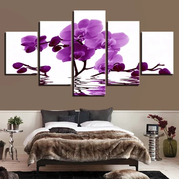 

Modular Pictures Wall Art Canvas HD Prints Posters 5 Pieces Purple Moth Orchid Flower Paintings Living Room Home Decor Framework