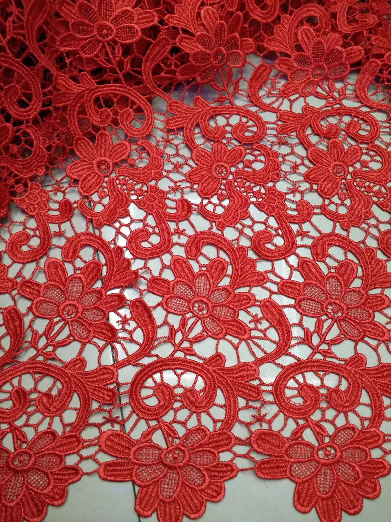 red guipure lace fabric lace embroidered fabric high quality top sale