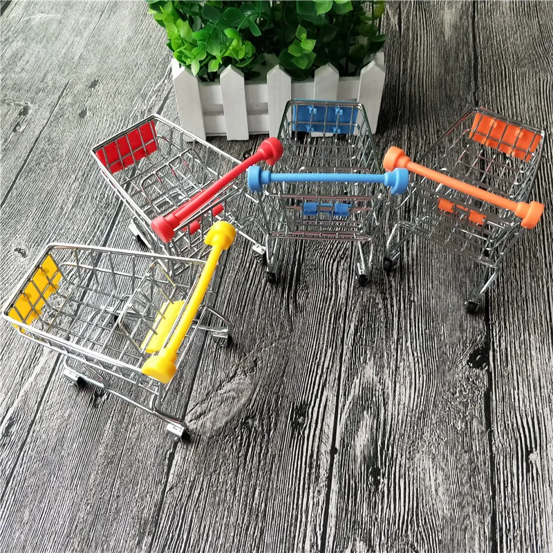 Креативная мини-тележка из супермаркета, колеса для покупок, игрушки на поводке, складная Мини-тележка-корзина, игрушки для детей, случайный цвет