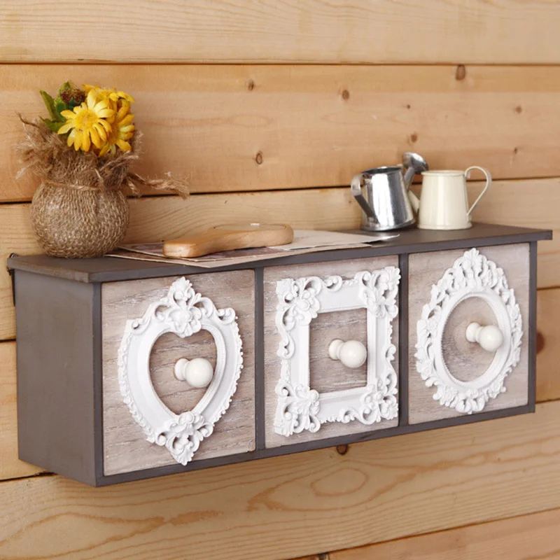 Vintage Home Organizador Wall Mounted Rack Holder Wooden Box Storage