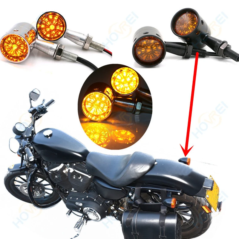 

new 1pair Chrome black Motorcycle LED retro Turn Signals Bullet Blinker Amber Indicator Light For Harley Honda Yamaha Suzuki