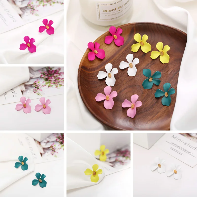

Korean multicolor Flower Stud earrings for women New Design Sweet Jewelry Trendy Brincos for Girls Gift beach holiday