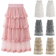 Женская юбка юбки faldas jupe femme shein saia harajuku юбка с оборками с завышенной талией сетчатая юбка-пачка прозрачная сеточка Тюль плиссированная Макси#50