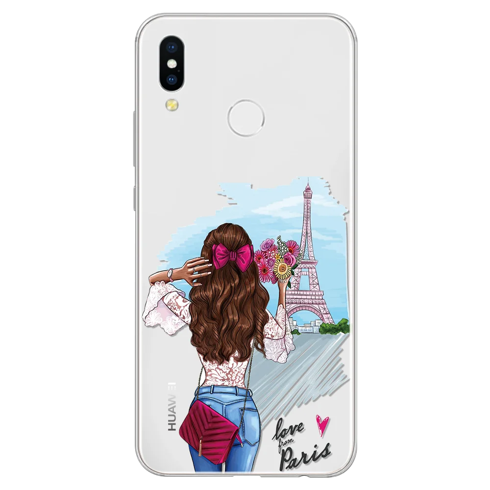 Черный Коричневый чехол для мамы и дочки с волосами Huawei P Smart Z Plus 2019 Mate 20 10 P20 P30 Pro P10