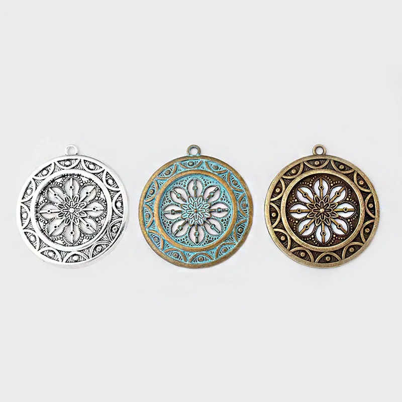 

2pcs Antique Silver Bronze Patina Verdigris Charms Open Mandala Pattern Necklace Pendant For Necklace Jewelry Making Findings