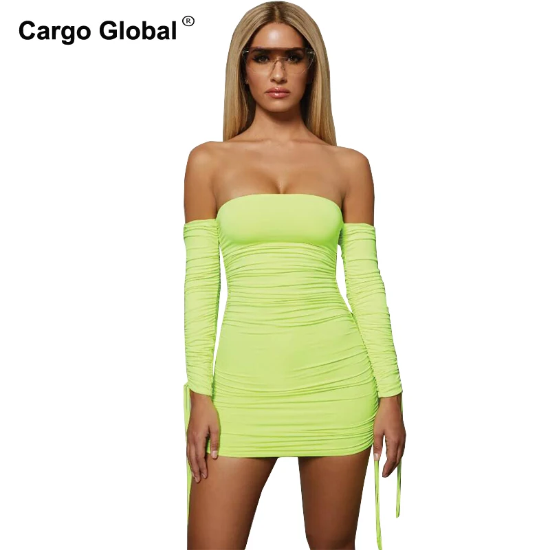 

Summer 2019 New Design Bodycon Dress Women Fluorescent Green Mini Dress Sexy Slim Dresses Club Party Vestidos
