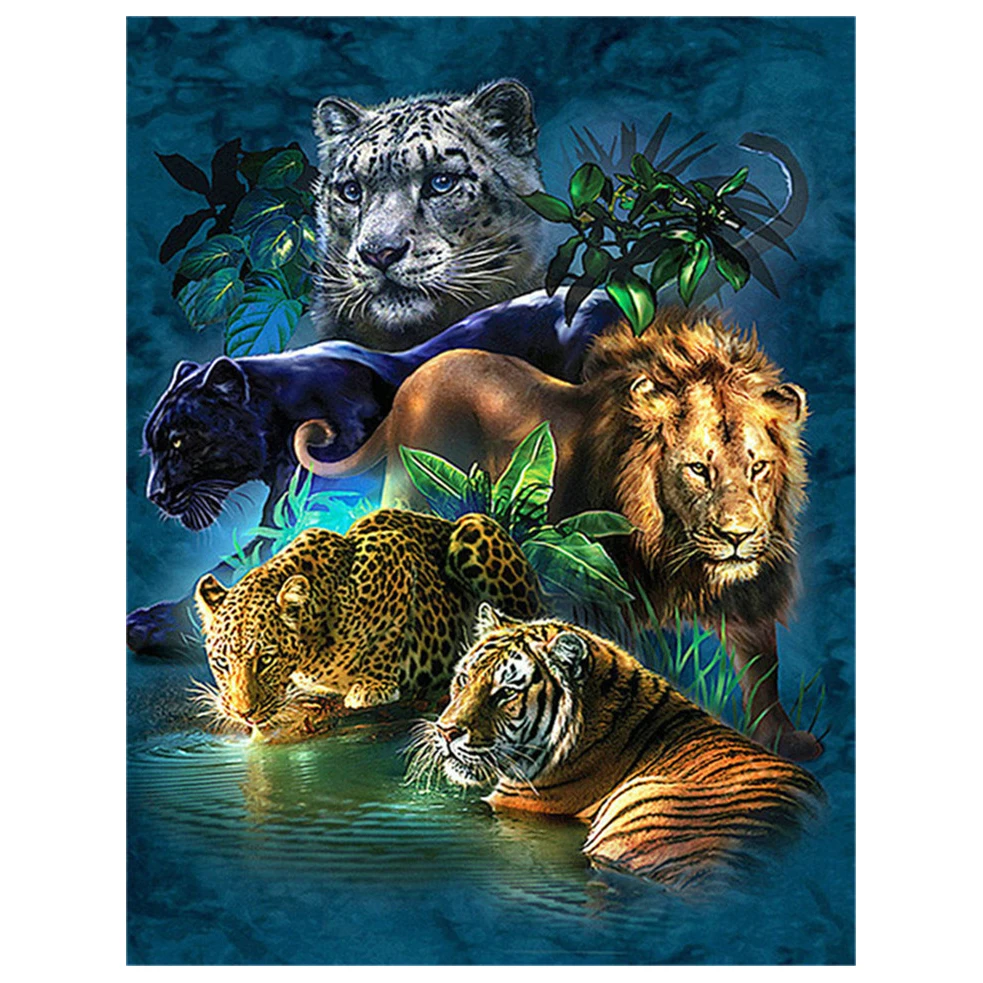 Full Square Diamond 5D DIY Diamond Painting "Tiger Lion Leopard" 5D Embroidery Cross Stitch Rhinestone Painting Decor Home Art