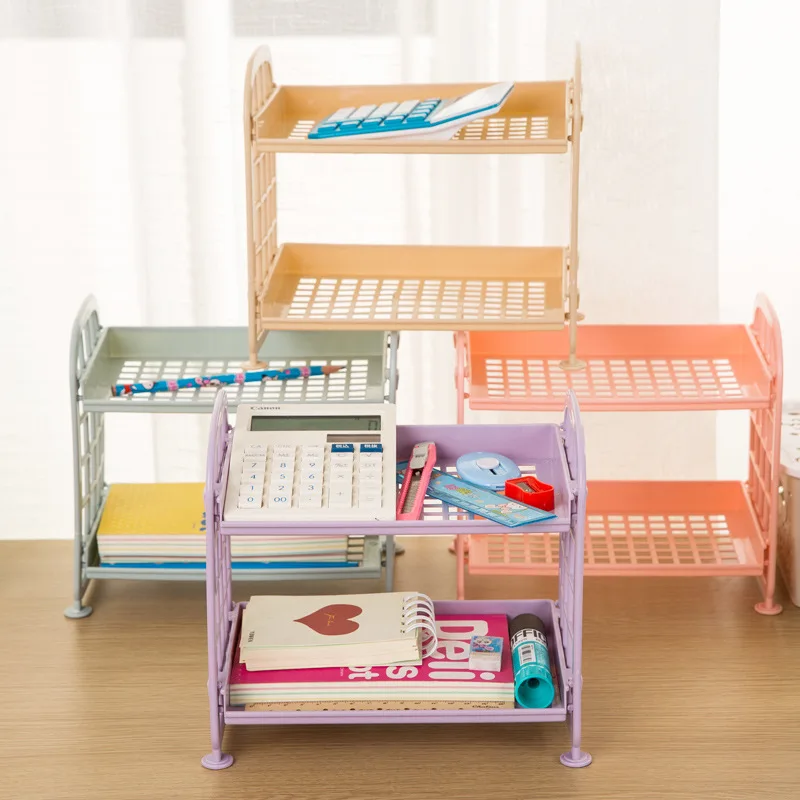 

Creative Hollow Plastic Two-layer Desktop Rack Multi-layer Kitchen Bathroom Office Supplies Cosmetics Storage Shelf Organizer