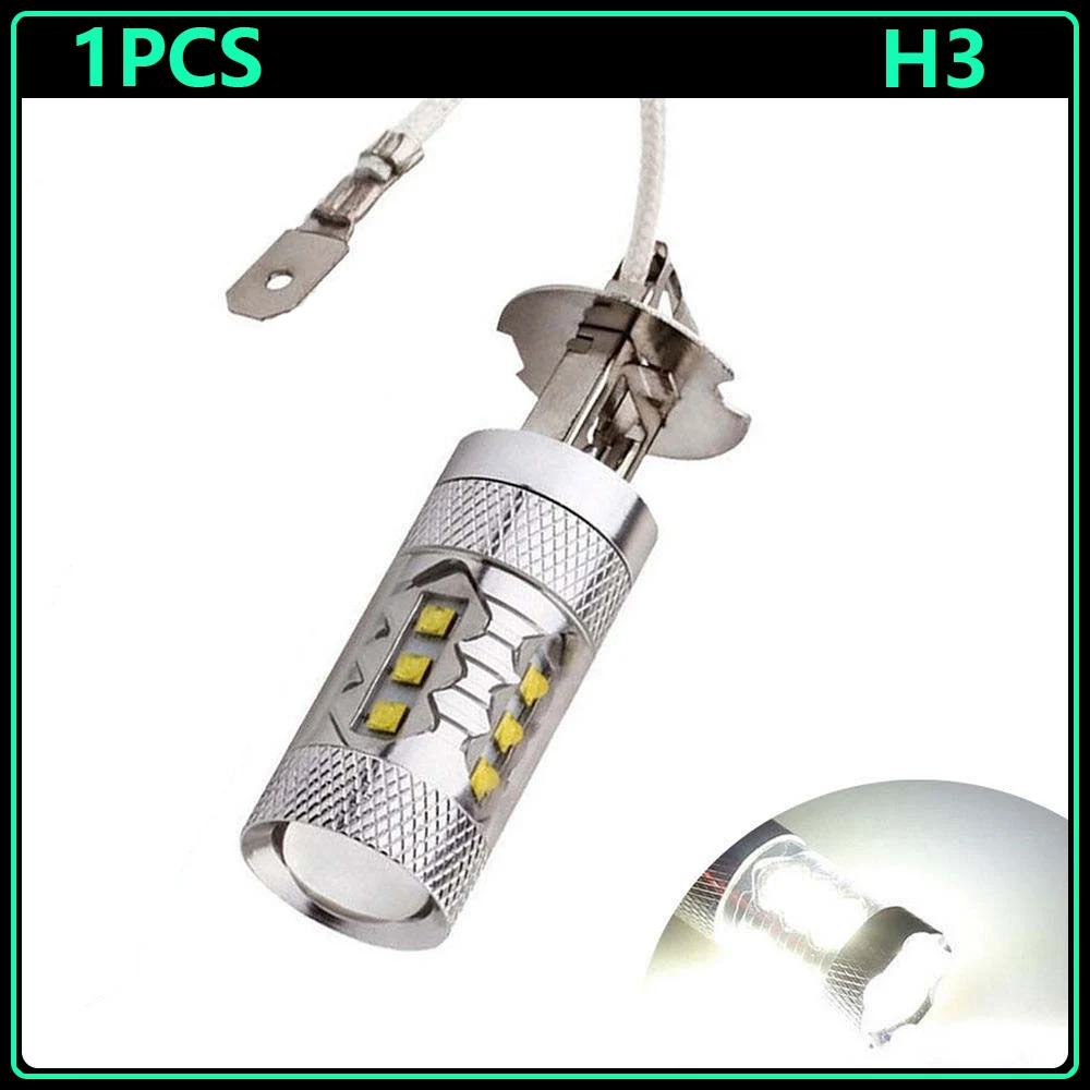 

2016 New 1x H3 LED lamp bulb Car Auto Headlight Fog Lights lamp DRL Headlights xenon white 6000K For DC 12V 80W Car Styling