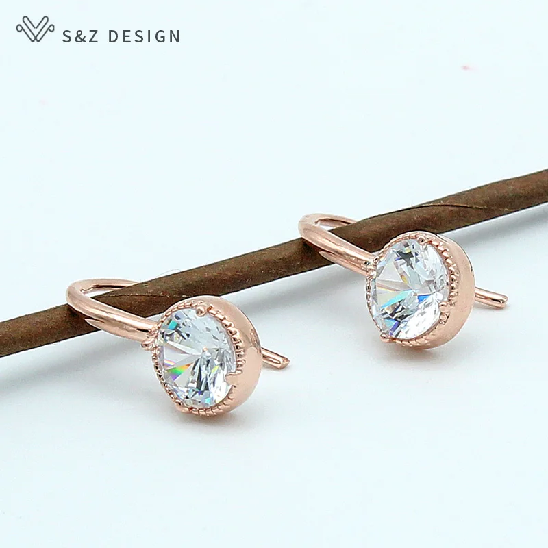 S& Z новые простые круглые висячие серьги с кубическим цирконием ААА 585 розовое золото для Японии/Южной Кореи стильные вечерние женские ювелирные изделия