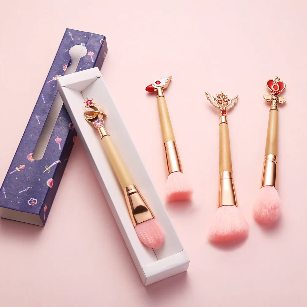 Кисть для макияжа с бамбуковой ручкой, инструмент Sailor Moon/Cardcaptor Sakura, кисти для макияжа, металлическая головка щетки, розовые мягкие волосы, Pinceaux Maquillage