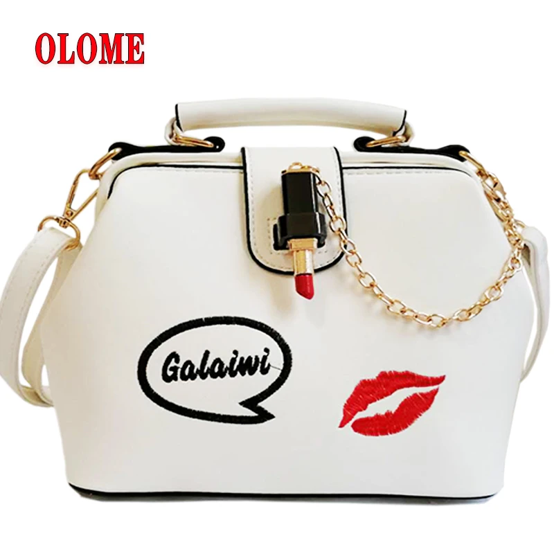 

Women Handbag Leather Women Shoulder Bag Small Doctor Crossbody Handbag Embroideried Lipstick Chain Designer Casual Women Bags