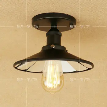

All black Iron Glass LED ceiling light American Industrial Vintage dining room balcony bedroom living room ceiling lamp RCL0008