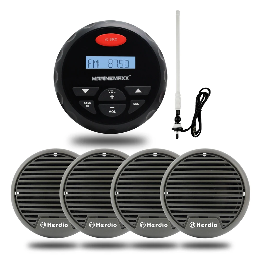 Marine Bluetooth Audio FM AM Stereo MP3 Player Radio+ 2 Pairs Marine