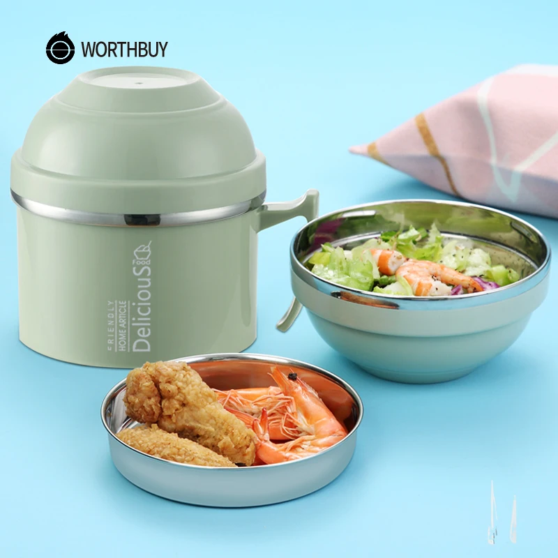 

WORTHBUY Creative Japanese Lunch Box For Children Food Container Kids Stainless Steel Bento Box Kitchen Instant Noodle Bowl Cup
