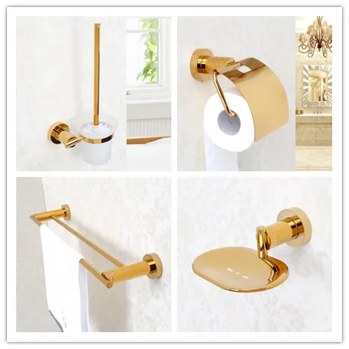 4 PCS/set gold plated brass Bathroom hardware Accessory Set Towel rack bar paper holder soap dish Toilet brush holder 4 PCS/set gold plated brass Bathroom hardware Accessory Set Towel rack bar paper holder soap dish Toilet brush holder