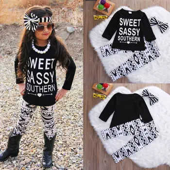 

3PCS Toddler Kids Baby Girls Clothes T-shirt Tops Pants Headband Letter Printed Casual Girl Clothing Outfits Set
