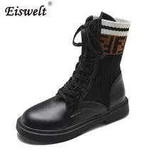 EISWELT PU de Couro Das Mulheres Martin Botas de Inverno Sapatos Quentes Botas Feminina Feminino Motocicleta Tornozelo Moda Botas Mulheres Botas Mujer