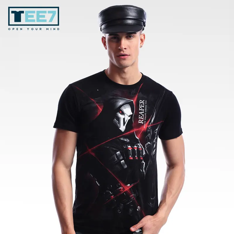 

TEE7 OW Cotton T shirts Dark Reaper Genji Hanzo Soldier76 Short sleeve O-neck Fashion T-shirt Mens Casual clothes