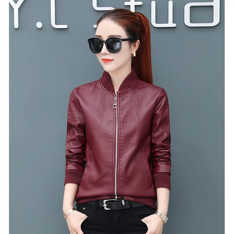 

Women's Leather Jacket Spring Autumn Short Paragraph Collar Long-Sleeved Zipper Casual Jacket Fashion Large Size pu Coat 2019