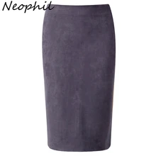 Neophil 2016 Winter Gray Army Green Women Suede Midi Pencil Skirts Causal High Waist Stretch Sexy Slim Ladies Office Saia S1009