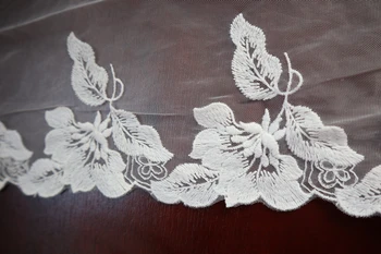 

14 yards off white lace fabric by the yard, floral and leaves style mesh embroidered lace fabrics
