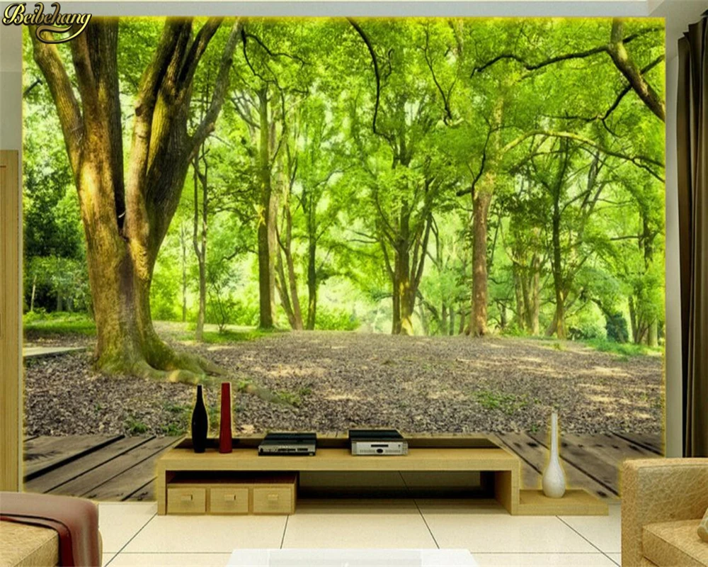 beibehang Custom Photo Wallpaper Mural 3D Stereo Landscape Green Wood TV Background Wall papel de parede  wall papers home decor radio internet wifi red pear solid wood vintage wireless network bluetooth speaker audio tuner stereo receiver dac optical in