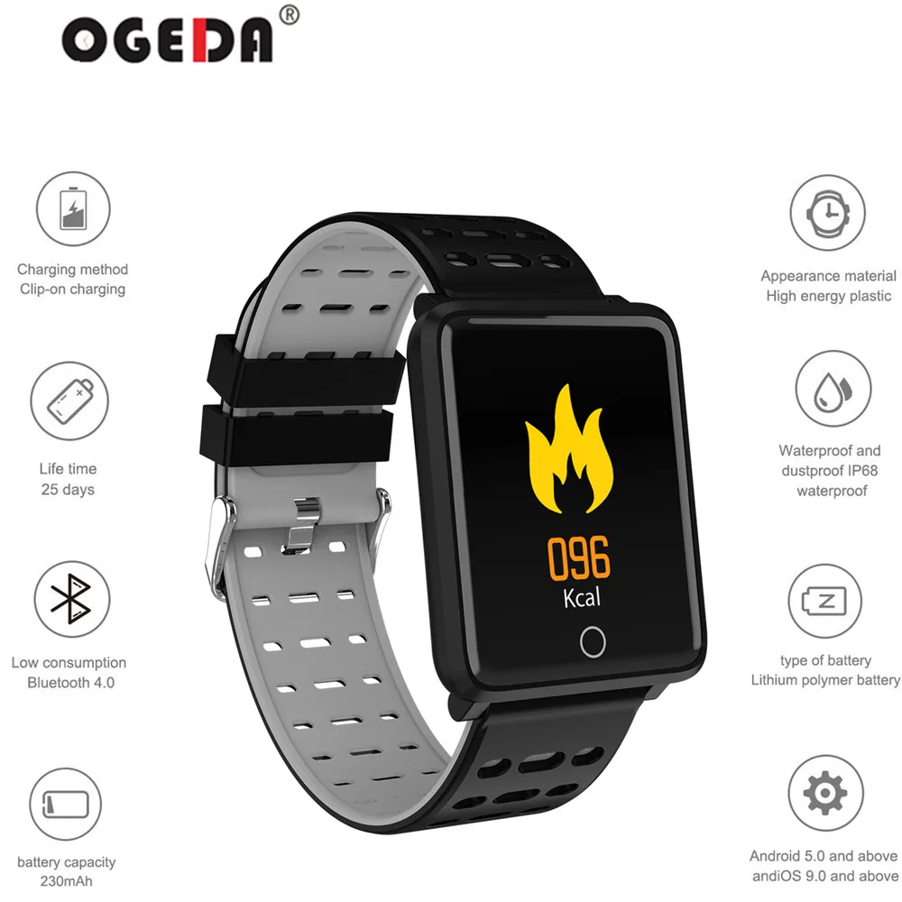 

2019 OGEDA F3 Sports Smartwatch Men Women Bluetooth IP68 Waterproof Swim Heart Rate Monitor Pedometer Outdoor for Android IOS