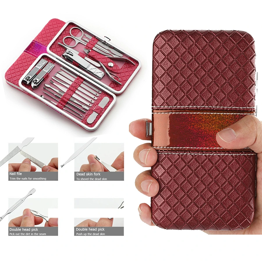 

4 Colors 18 in 1 pcs Nail Clipper Kit Nail Care Set Pedicure Scissor Tweezer Knife Ear pick Utility Manicure Set Tools