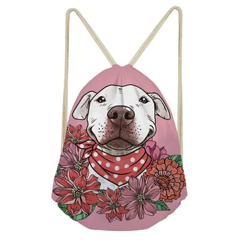 

ThiKin Women Backpack Pit Bull Flowers 3D printing Travel Softback Women Drawstring Bag Men Backpacks Girls Shoulder Bag