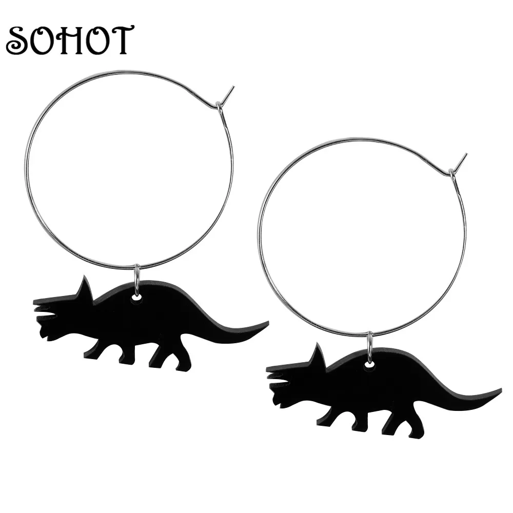

SOHOT Minimalist Style Punk Black Dinosaur Acrylic Drop Earrings Trendy Popular Women Animal Shape Jewelry For Ordinary Brincos