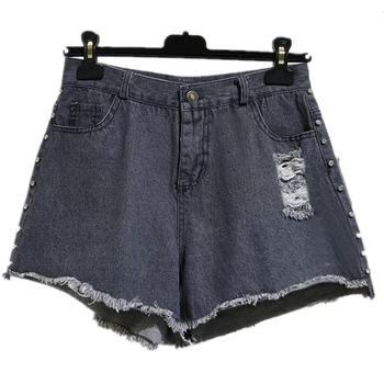 

5xl plus big size denim jeans shorts women summer style 2018 feminina thin nail new denim shorts female A4739