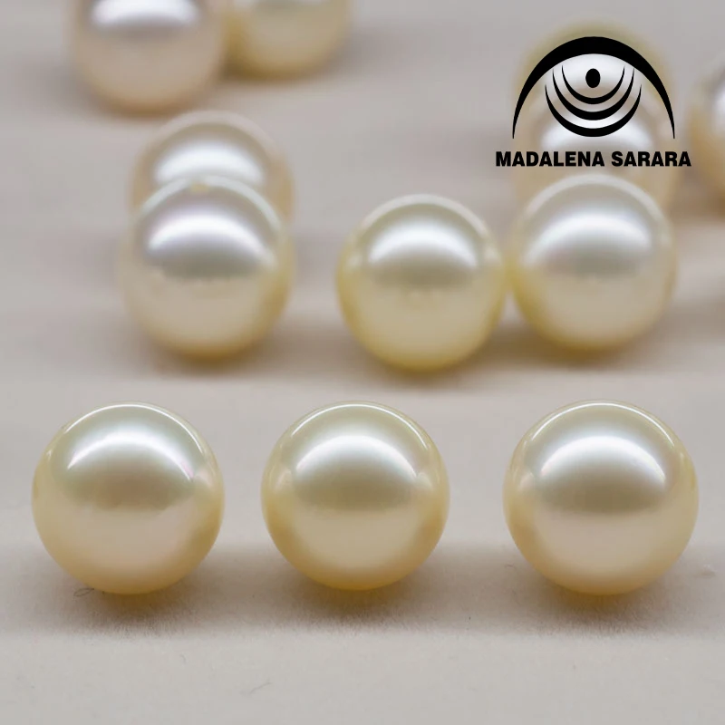

MADALENA SARARA 8.5mm-13mm AAA Genuine Saltwater Pearl Round Natural Champagne Flawless High Brightness Luxury Pearl Bead