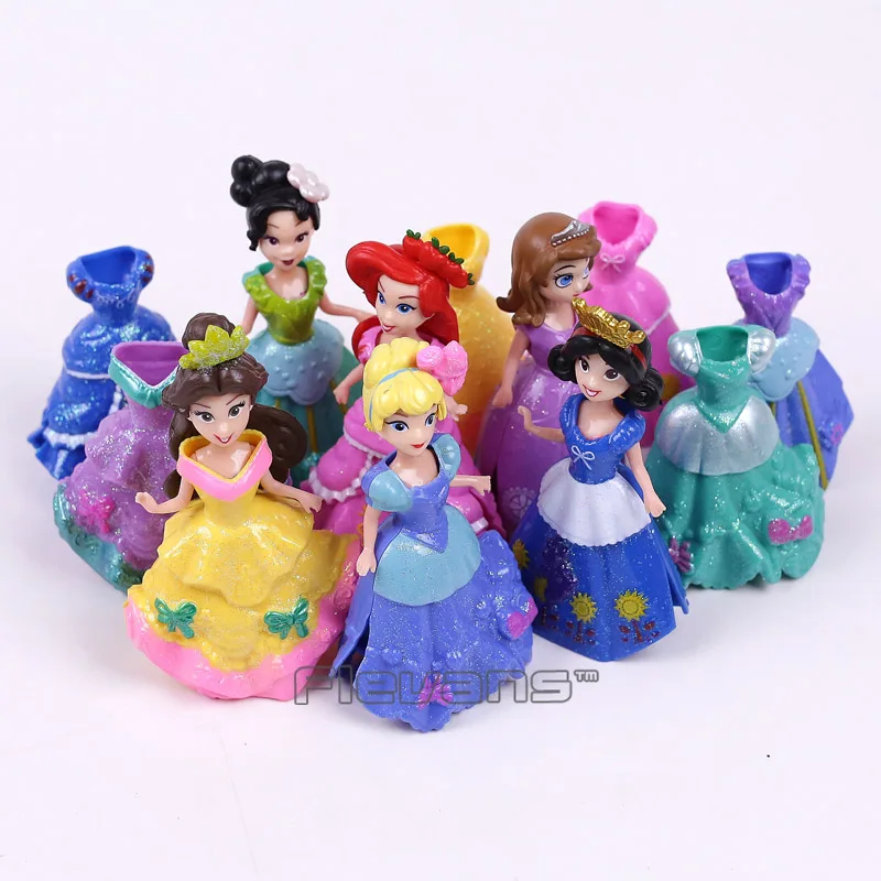 プリンセスpvcフィギュア女の子おもちゃ6王女+シックスドレス白雪姫アリエルソフィアベルシンデレラティアナ(ドレス缶交換)