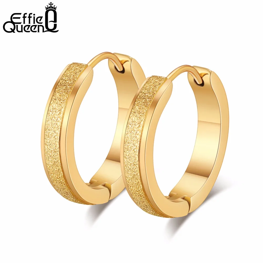 

Effie Queen Punk Stainless Steel Hoop Earrings For Women Small Round 19mm Gold-color Earring Men Jewelry Boucle d'oreil DGTE96-G